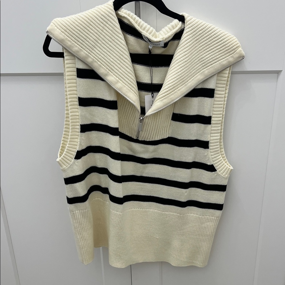 WeWoreWhat Black and Cream Half-Zip Sweater Vest